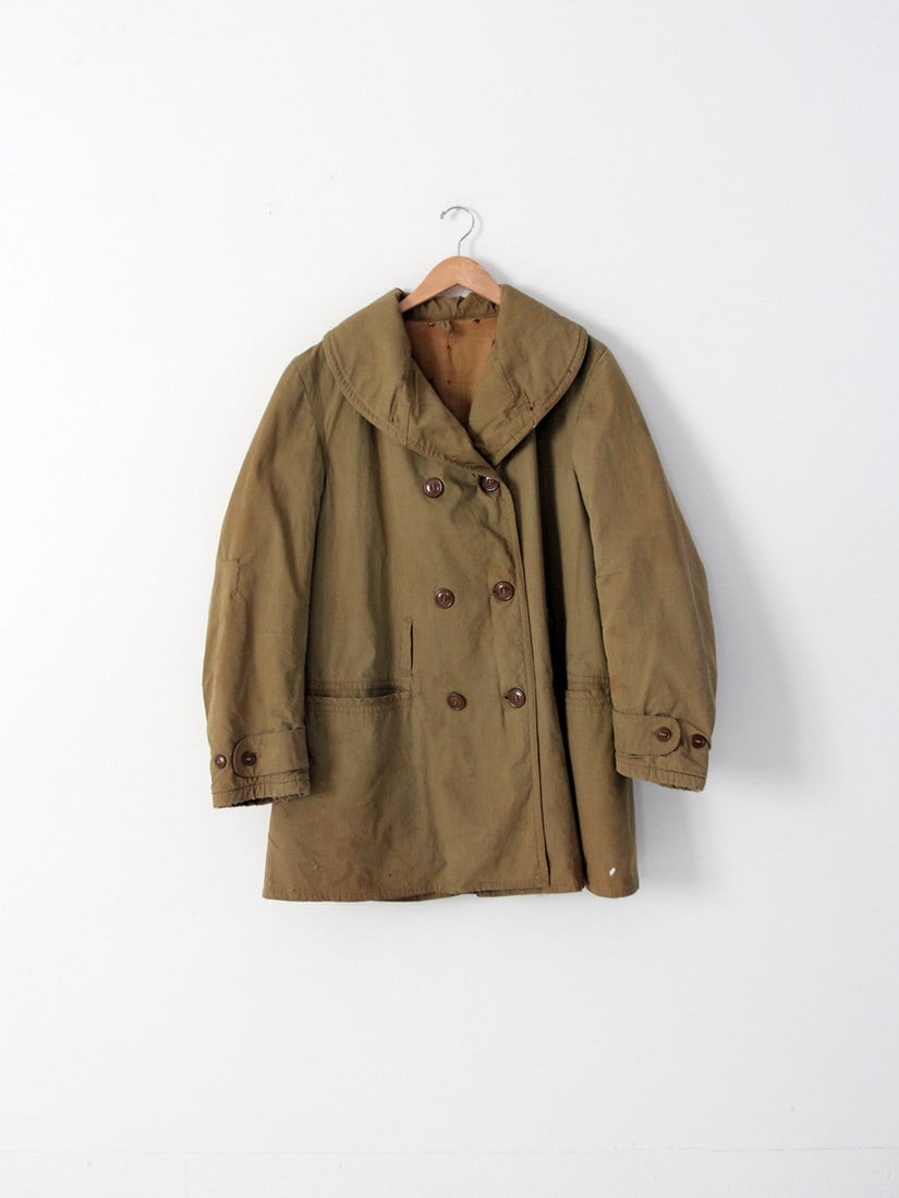 Vintage US Army Wool Lined Winter Coat Olive Brown 1940s 1950s (1 of 5)