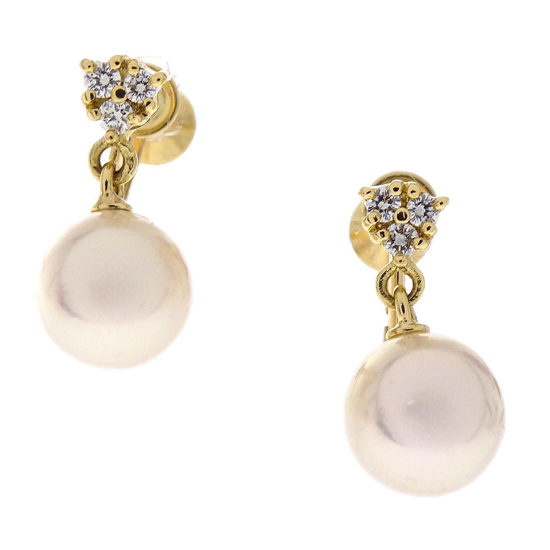 18K Gold Mikimoto Pearl and Diamond Drop Clip-On Earrings (1 of 4)
