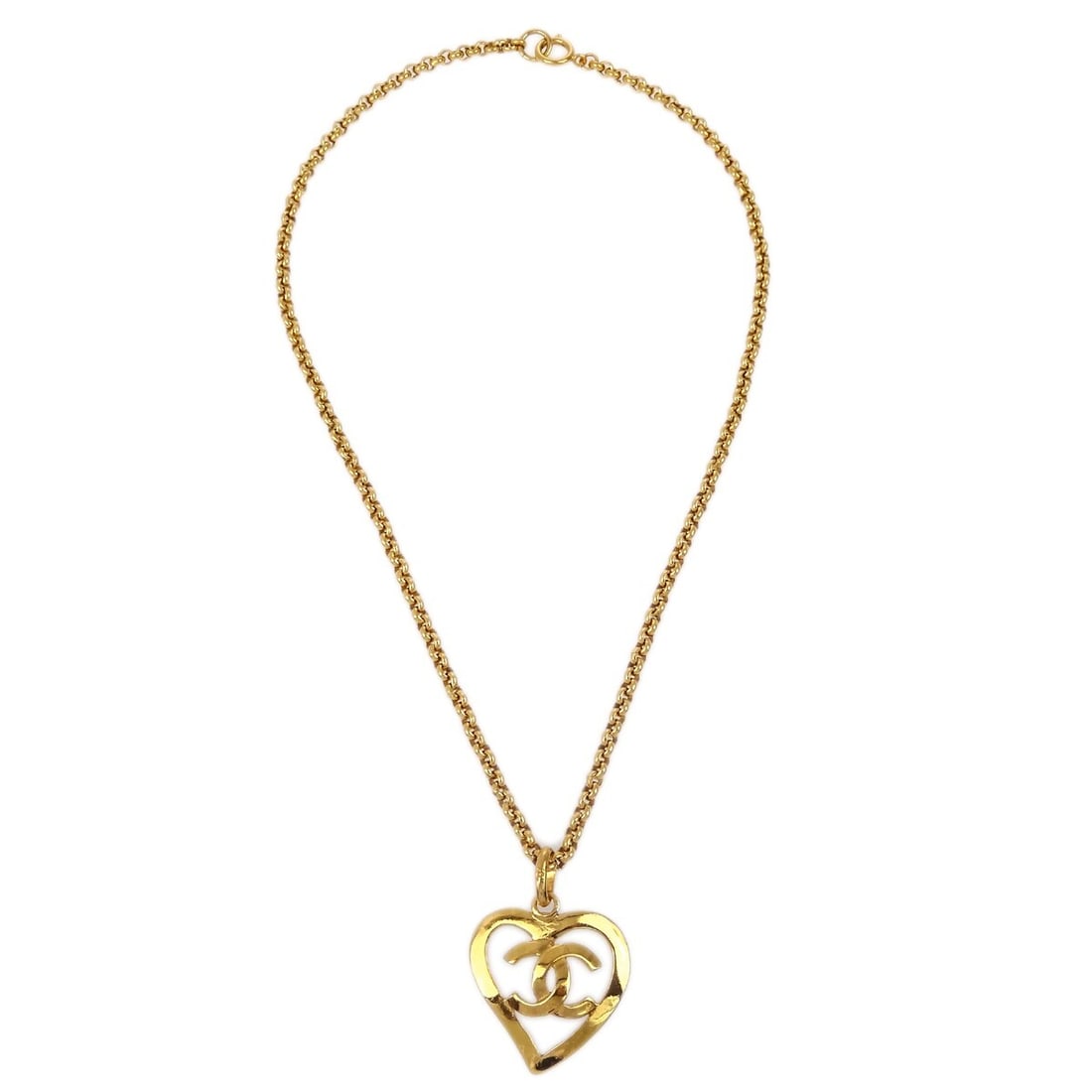 Chanel 95P Vintage Gold-Plated Heart Pendant Necklace: Chanel 95P Vintage Gold-Plated Heart Pendant Necklace This exquisite Chanel Heart Gold Chain Pendant Necklace from the 95P collection is a stunning addition to any jewelry collection. Crafted with a g