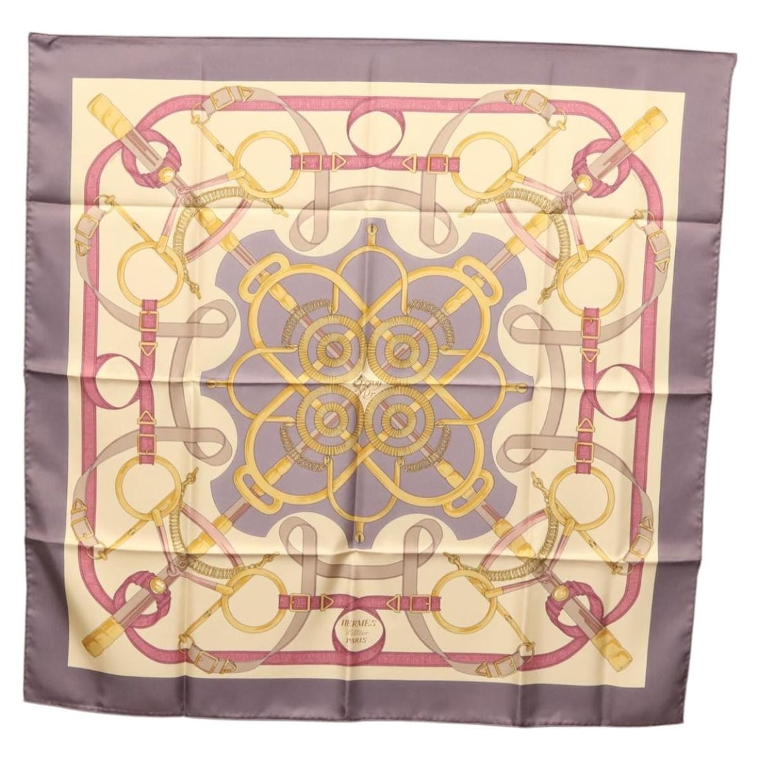 HERMES Eperon d'or Silk Carre 90 Scarf Beige Auth France (1 of 16)