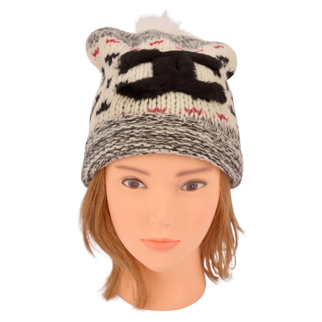 Chanel Cashmere Beanie Black White Red Pom-Pom Italy (1 of 4)