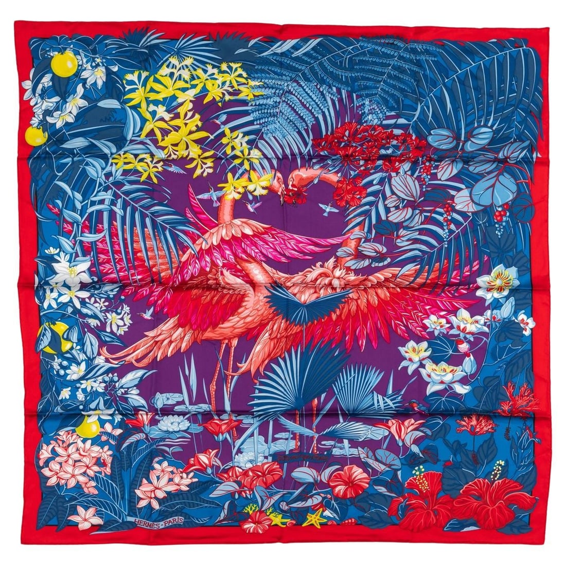 Hermes Flamingo Party Silk Scarf 35 in Collectible Shawl: Hermes Flamingo Party Silk Scarf 35 in Collectible Shawl Experience the playful elegance of the Hermes Collectible Flamingo Party Scarf. This exquisite silk shawl features a vibrant flamingo party mot