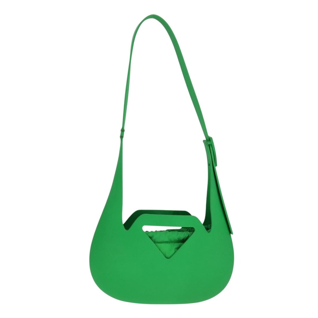 Punch Shoulder Bag by Bottega Veneta in Green: Punch Shoulder Bag by Bottega Veneta in Green This pre-owned Bottega Veneta Triangle Punch Shoulder Bag comes in green and is designed for women. It is in very clean condition with slight rubbing on t