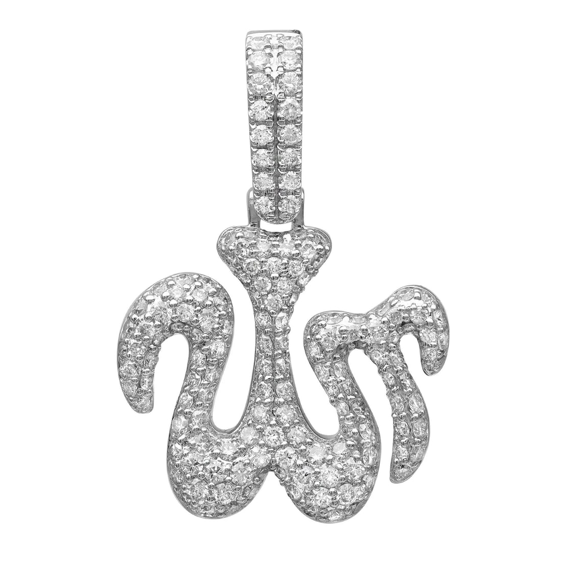 Rachel Koen 14K White Gold Allah Pendant with 1.37 Carats Diamonds: Rachel Koen 14K White Gold Allah Pendant with 1.37 Carats Diamonds This exquisite Allah pendant is a stunning piece crafted in lustrous 14K white gold, featuring a total of 1.37 carats of pave set rou