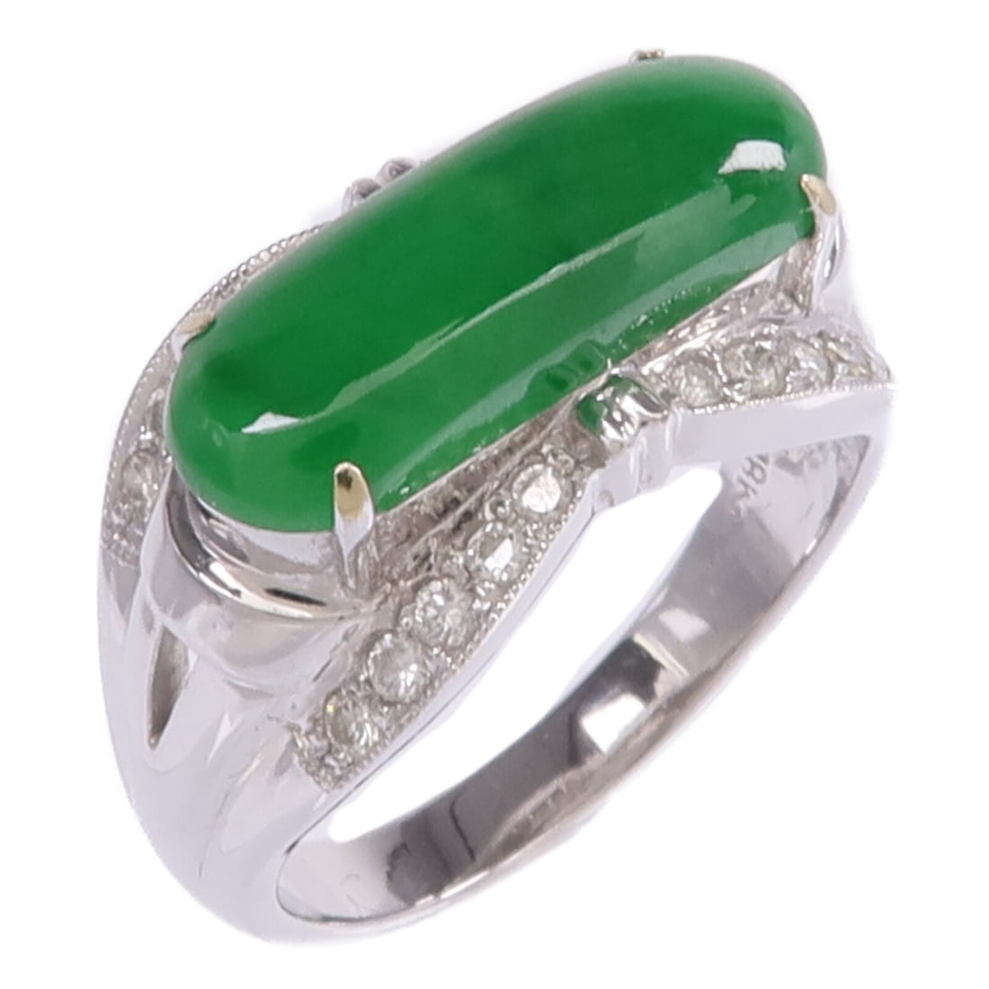 Jade and Diamond Ring in 18K White Gold Size 6.75 (1 of 9)