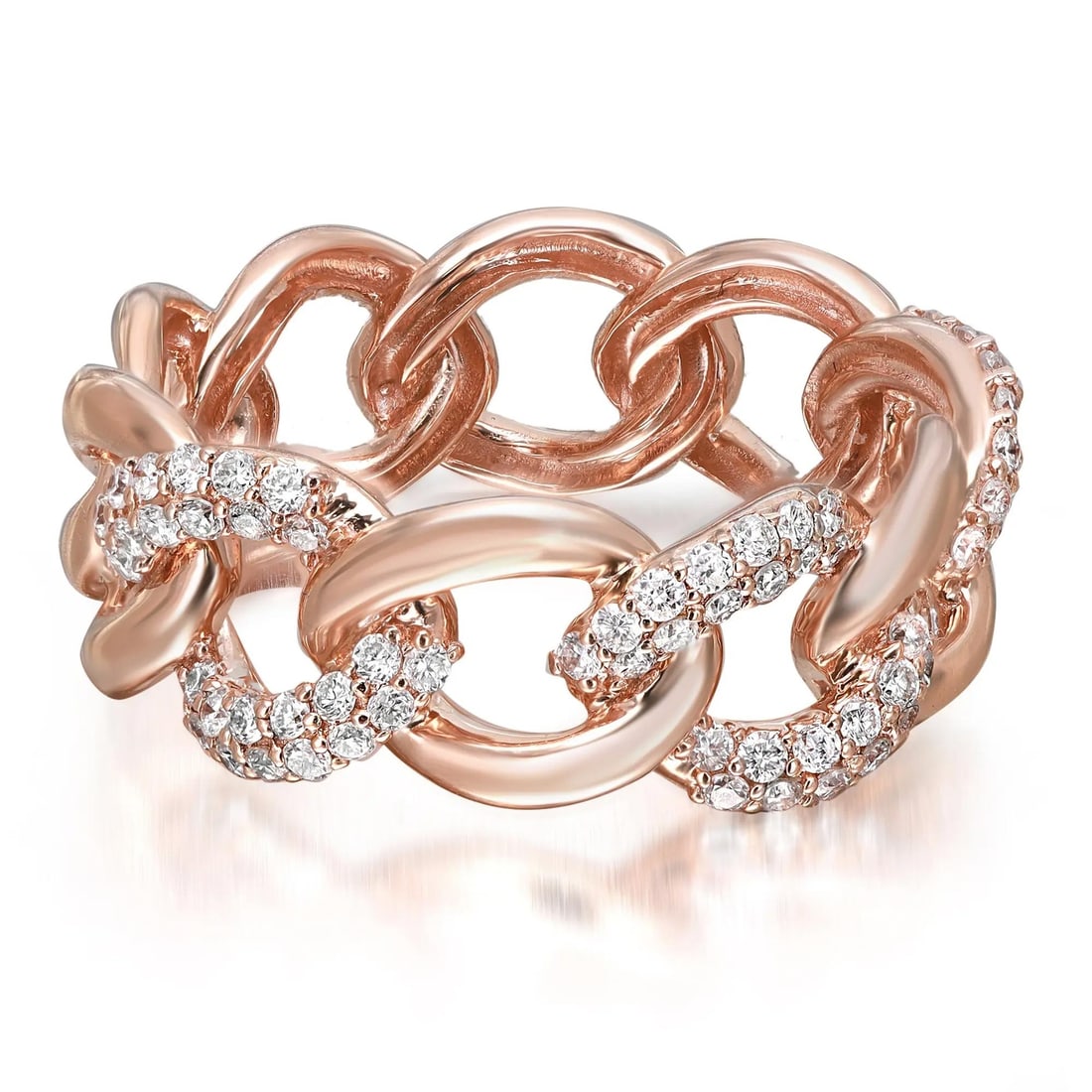 Rachel Koen 0.57Cttw Pave Diamond Ring 18K Rose Gold Band Size 6: Rachel Koen 0.57Cttw Pave Diamond Ring 18K Rose Gold Band Size 6 This exquisite band ring showcases a stunning design featuring pave set round brilliant cut diamonds, beautifully arranged in three alt