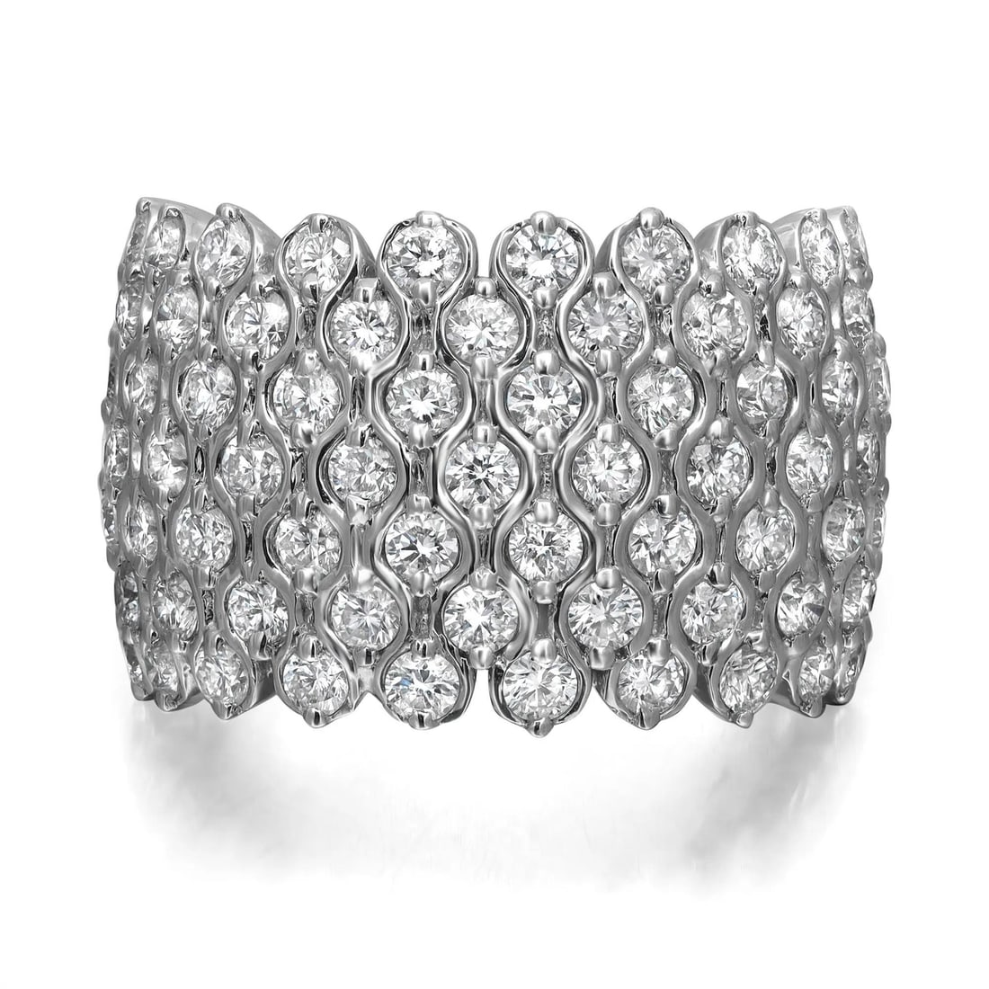 Rachel Koen 18K White Gold Diamond Band Ring 2.55ct Round Cut Engraved: Rachel Koen 18K White Gold Diamond Band Ring 2.55ct Round Cut Engraved This exquisite prong set round cut diamond band ring is beautifully crafted in 18K white gold. It showcases a stunning array of r