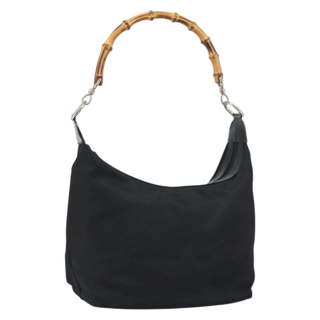 Vintage Gucci Black Bamboo Handle Shoulder Purse: Vintage Gucci Black Bamboo Handle Shoulder Purse This vintage Gucci Bamboo shoulder bag features a classic design in black with a bamboo accent. The bag is pre-owned and in fair condition, with visibl