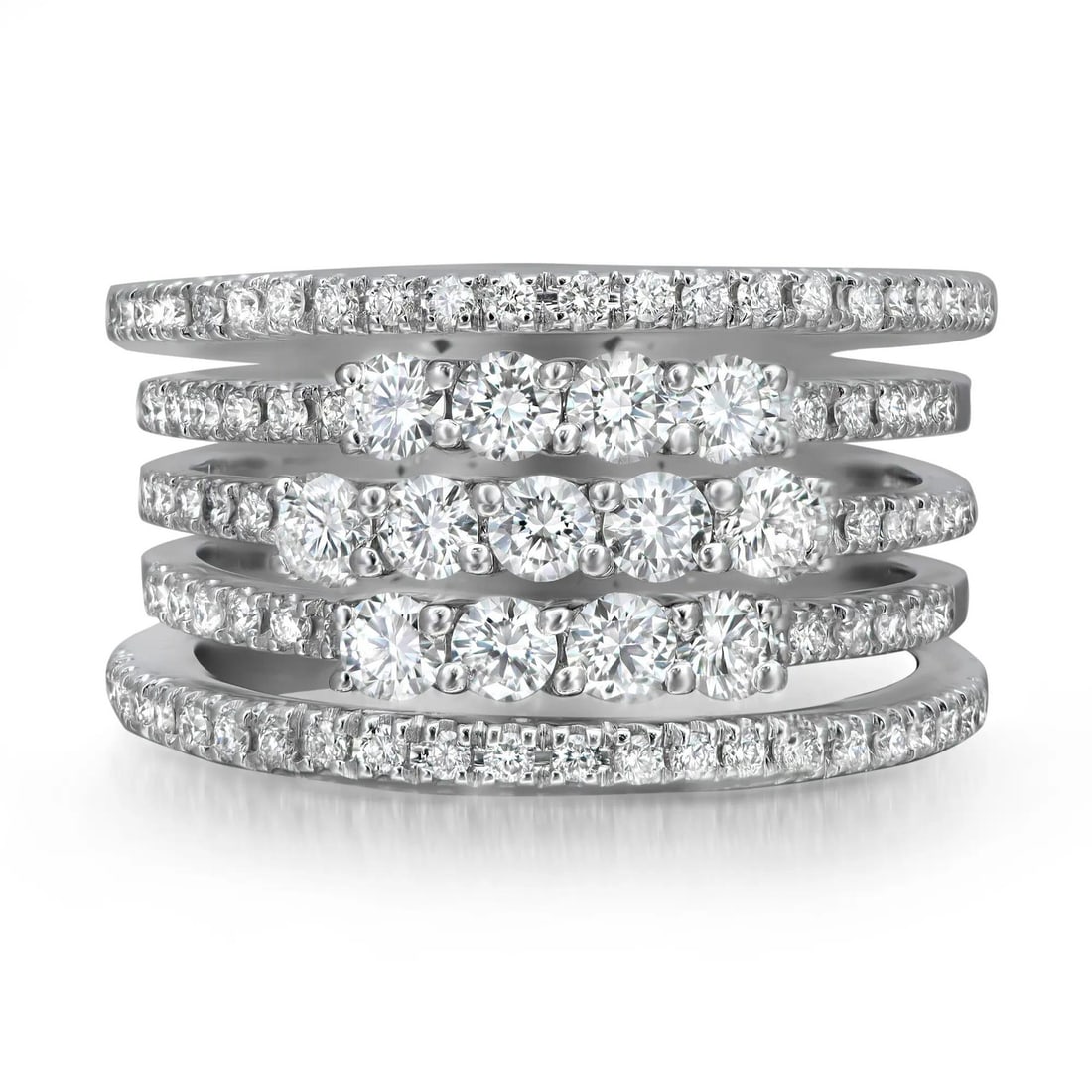 Damiani 18K White Gold Multi Band Diamond Ring 1.48Cttw Cocktail Size 7.25 (1 of 6)