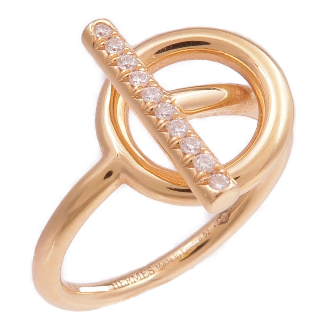 Echappee 18K Rose Gold Ring by Hermes Size 52 US 6: Echappee 18K Rose Gold Ring by Hermes Size 52 US 6 This Hermes Echappee ring is crafted from 18K rose gold and features a minimalist design without a main stone. Sized as Hermes #52 or US size 6, it i