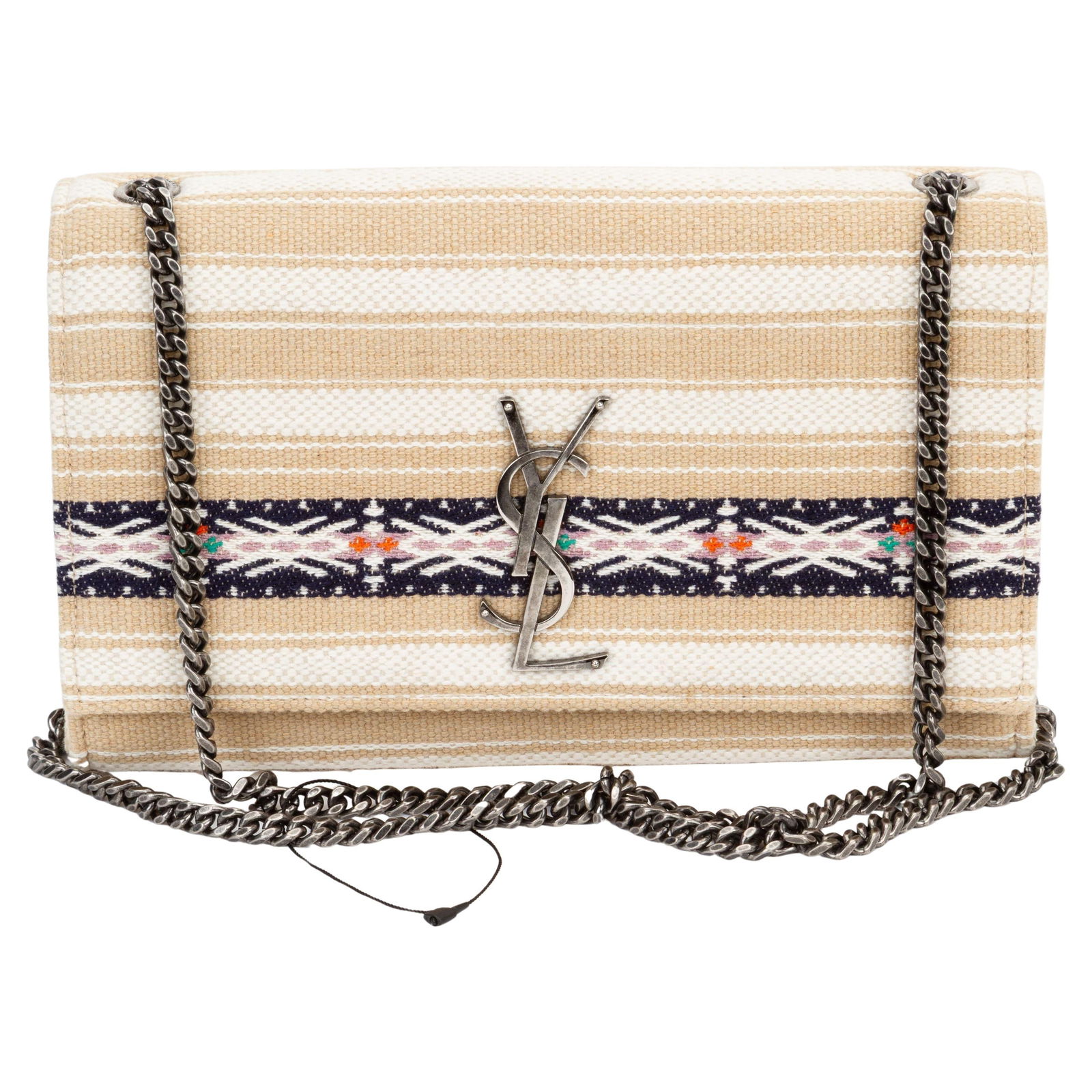 Yves Saint Laurent Khaki Leather Flap Bag with Shoulder Strap: Yves Saint Laurent Khaki Leather Flap Bag with Shoulder Strap Introducing the luxurious Yves Saint Laurent Toile and Leather Flap Bag, a perfect blend of style and functionality. This exquisite bag fe