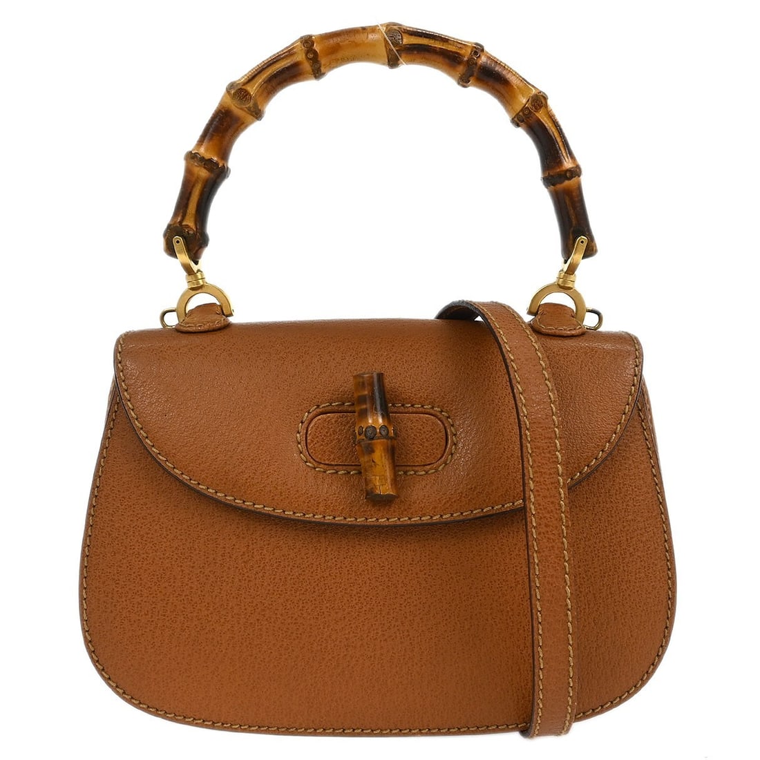 Gucci Brown Pigskin Bamboo 2way Top Handle Handbag (1 of 10)