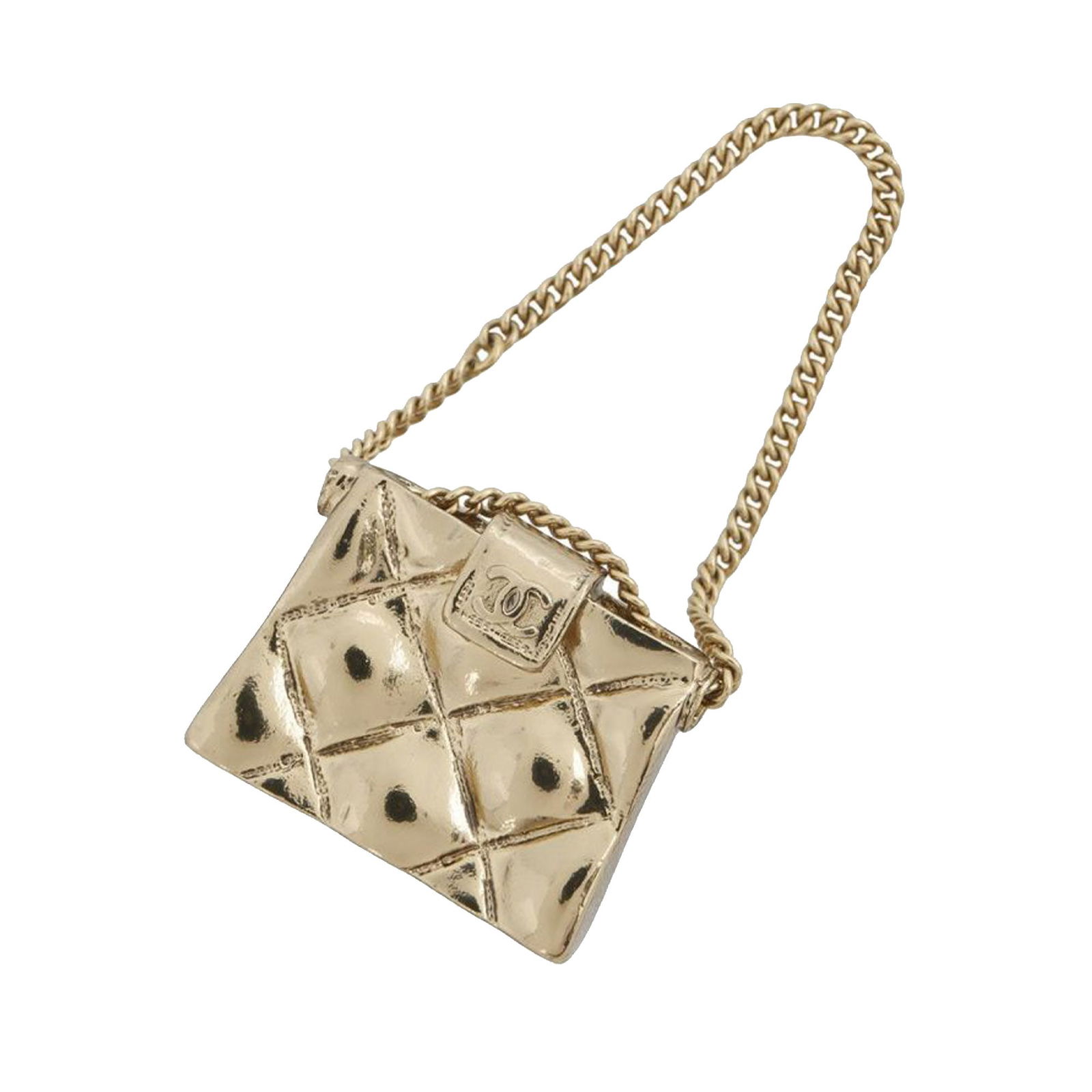 Chanel CC Gold Plated Quilted Bag Brooch France Costume Jewelry (1 of 9)