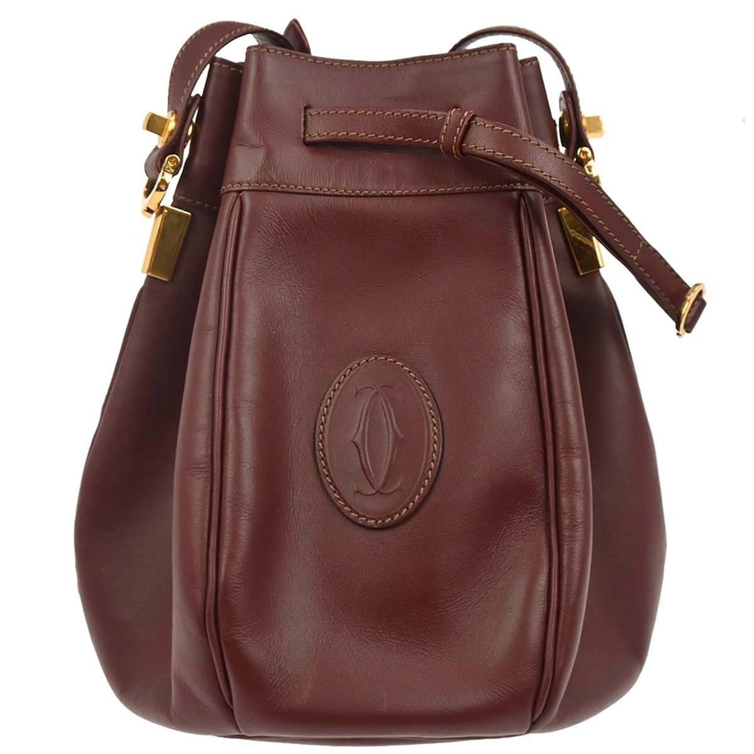 Must de Cartier Bordeaux Leather Medium Shoulder Bag with Pockets (1 of 9)