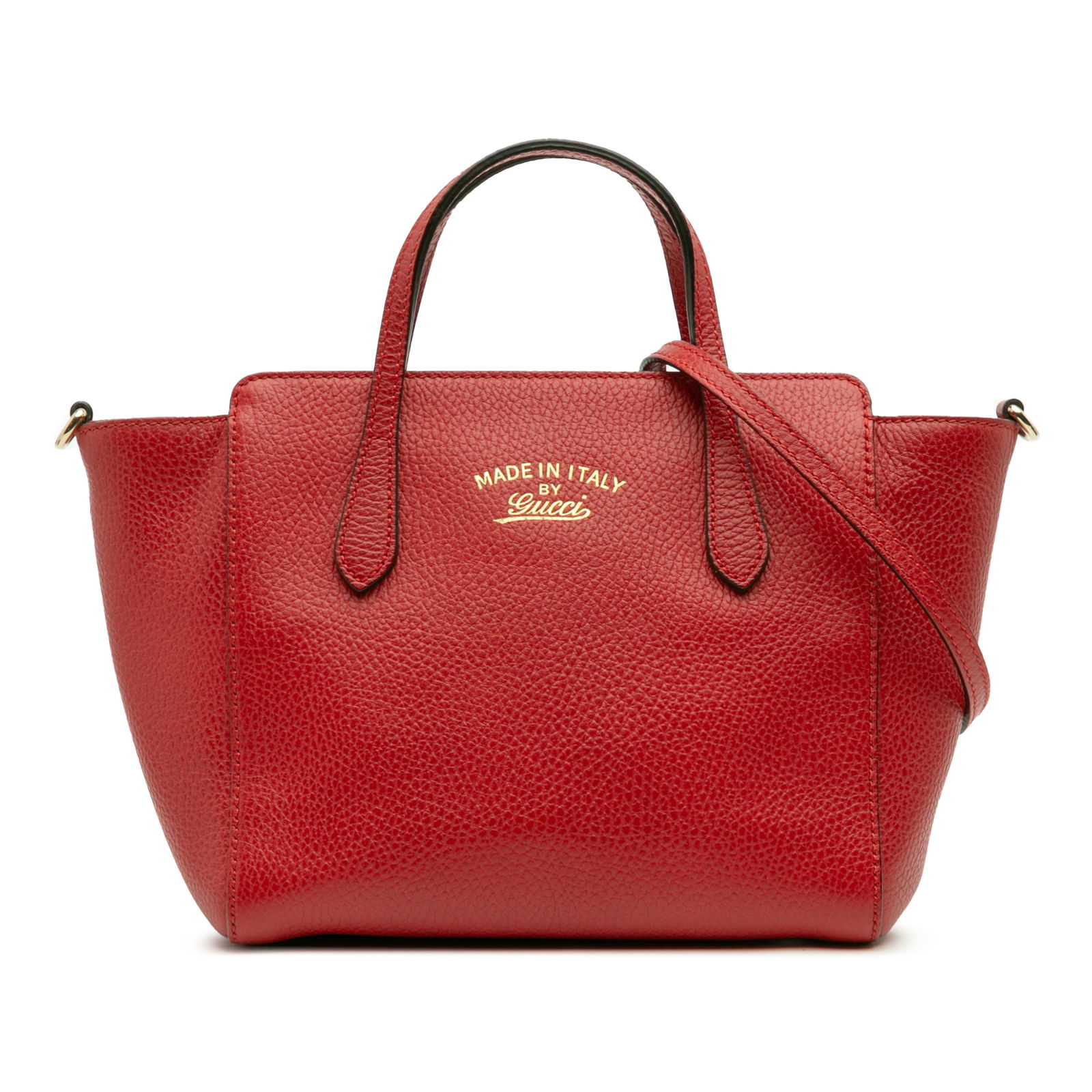 Gucci Mini Leather Swing Satchel Red Luxury Handbag: Gucci Mini Leather Swing Satchel Red Luxury Handbag This stylish Gucci Mini Leather Swing Satchel is crafted from high-quality leather, showcasing a striking red color. It features flat leather handle