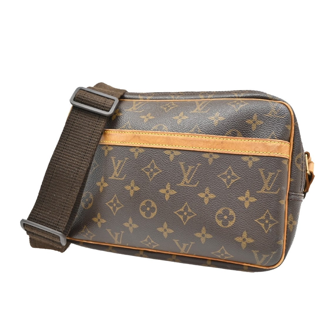 Louis Vuitton Reporter Shoulder Bag in Brown: Louis Vuitton Reporter Shoulder Bag in Brown This is a Louis Vuitton Reporter shoulder bag in brown, designed for women. The bag shows signs of wear including scuffs, dirt, stains, scratches, wrinkles