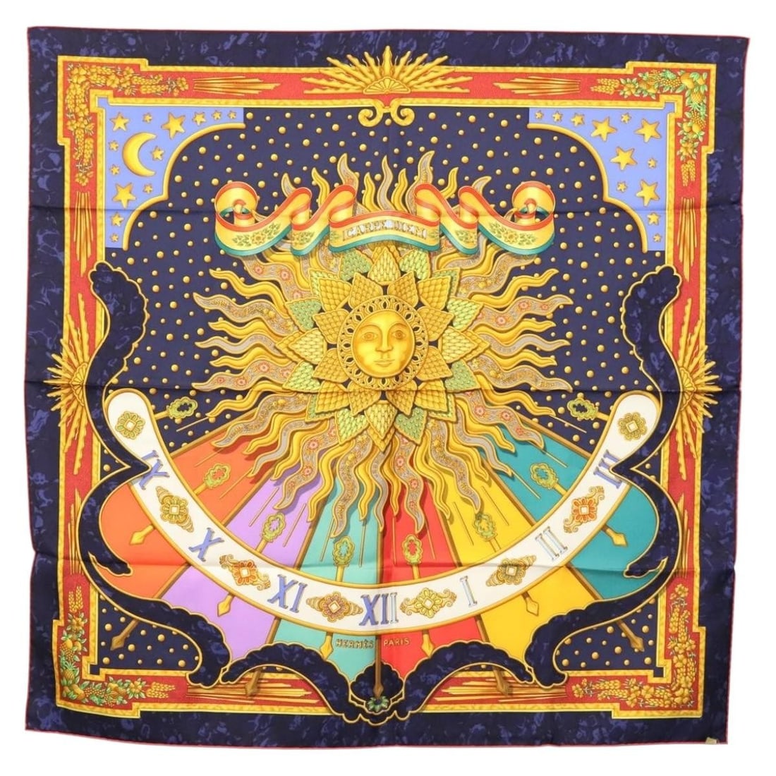 HERMES Carre 90 Silk Scarf CARPE DIEM Navy France (1 of 13)