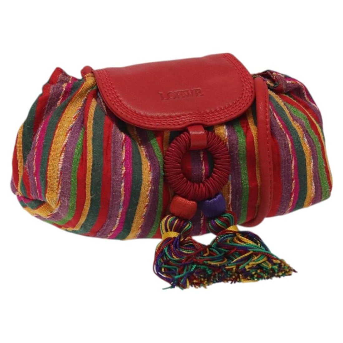 LOEWE Red Cotton Shoulder Bag Spain 126065: LOEWE Red Cotton Shoulder Bag Spain 126065 This exquisite LOEWE shoulder bag is crafted from high-quality cotton in a striking red color, making it a stylish addition to any outfit. The bag features a