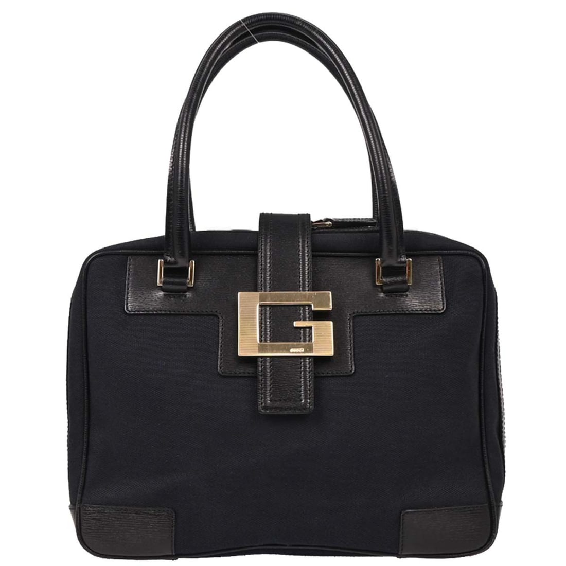 Gucci Black Canvas Top Handle Handbag 10x7 inches: Gucci Black Canvas Top Handle Handbag 10x7 inches This Gucci Black Canvas Handbag is a stylish and versatile accessory, perfect for casual outings. The bag features a sleek black exterior made from du