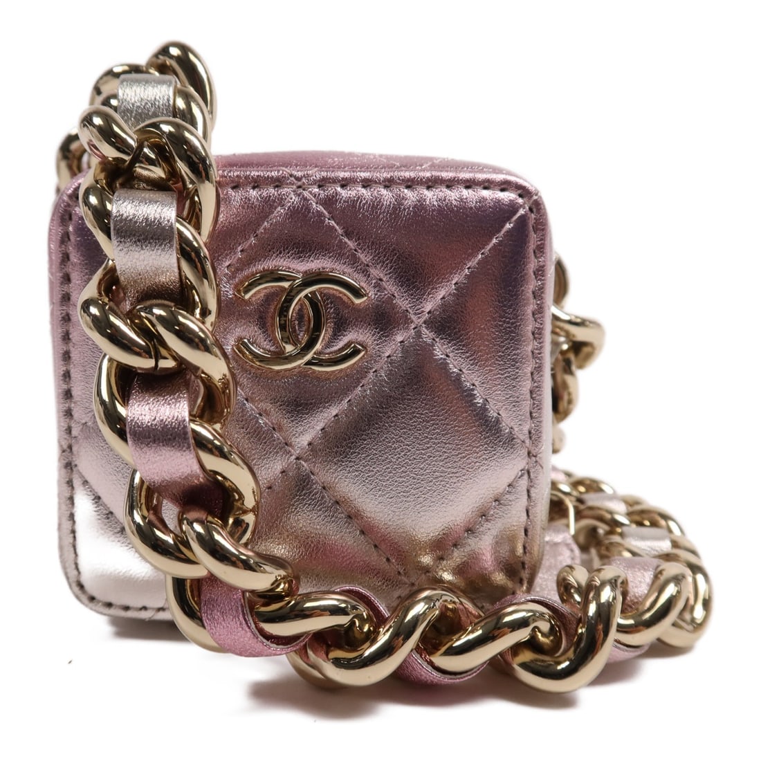CHANEL Cube Shoulder Bag Pink Lambskin Leather GHW: CHANEL Cube Shoulder Bag Pink Lambskin Leather GHW This elegant CHANEL Cube Bag is crafted from luxurious lambskin leather in a soft pink hue. Designed as a shoulder bag, it features a chic cube shape