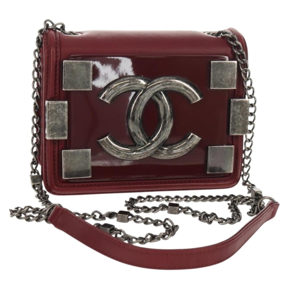 CHANEL Boy Brick Chain Bag Lambskin Bordeaux Auth 146080AM (1 of 18)