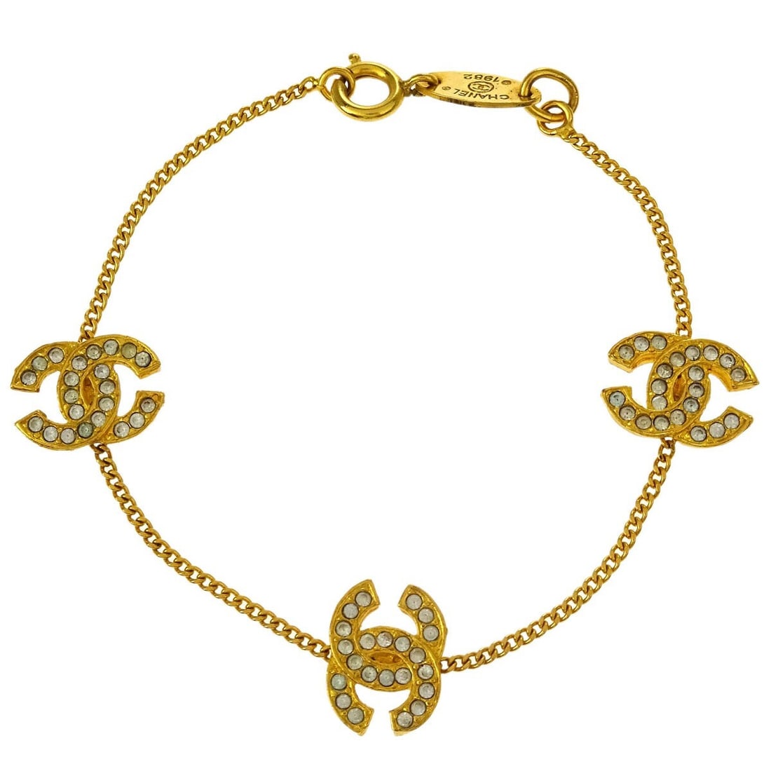 Chanel CC Chain Bracelet Gold Plated with Rhinestones 4022/1982 (1 of 4)