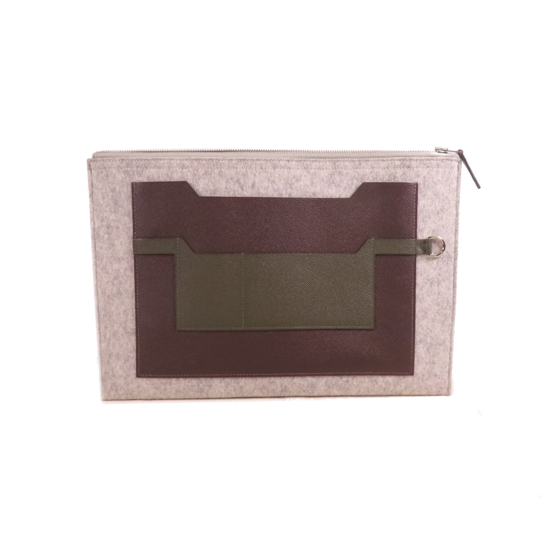 HERMES Toodoo 37 Clutch Bag Wool Epsom Leather Ebene Vert de Gris (1 of 13)