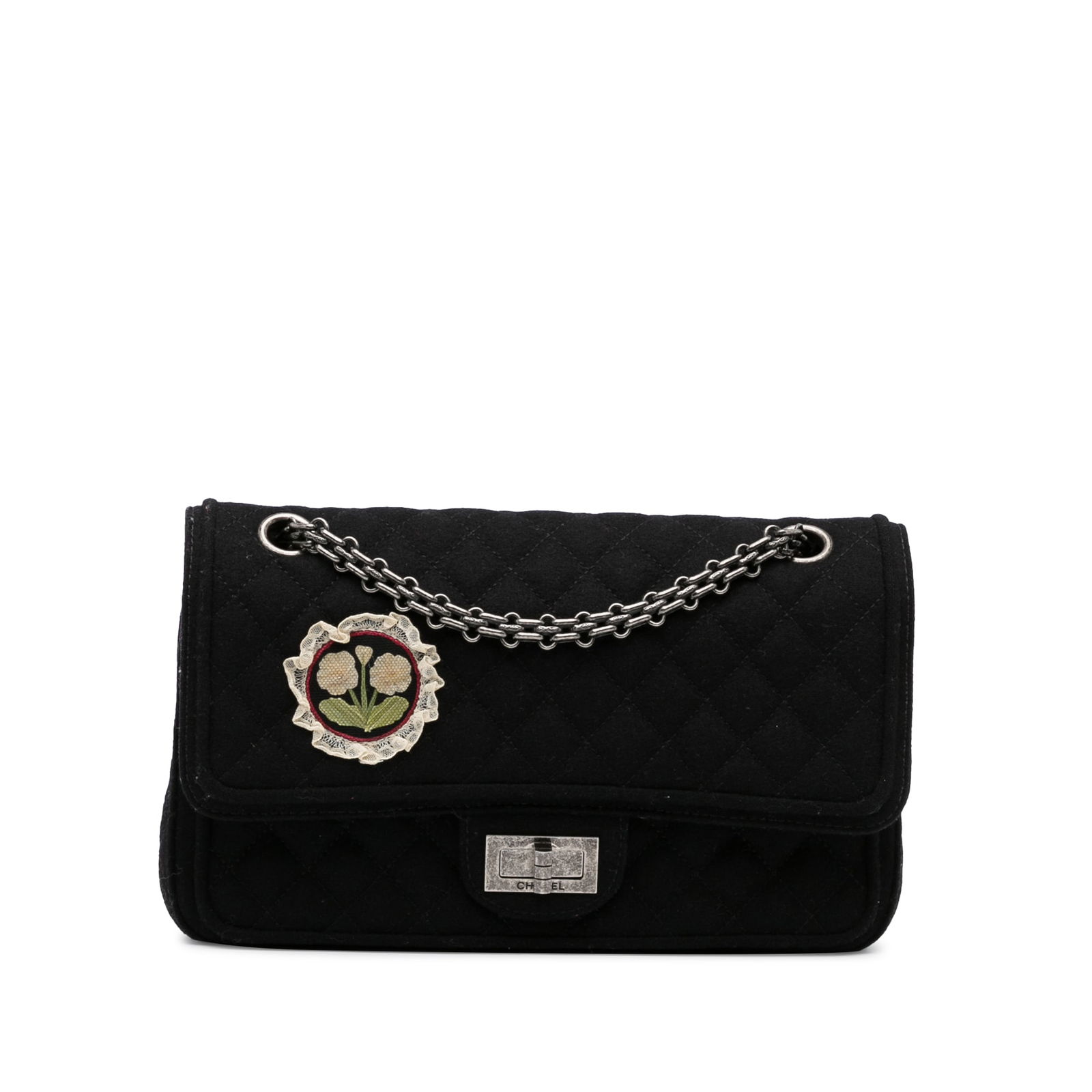 Chanel Reissue Black Wool Shoulder Bag with Leather Strap (1 of 10)