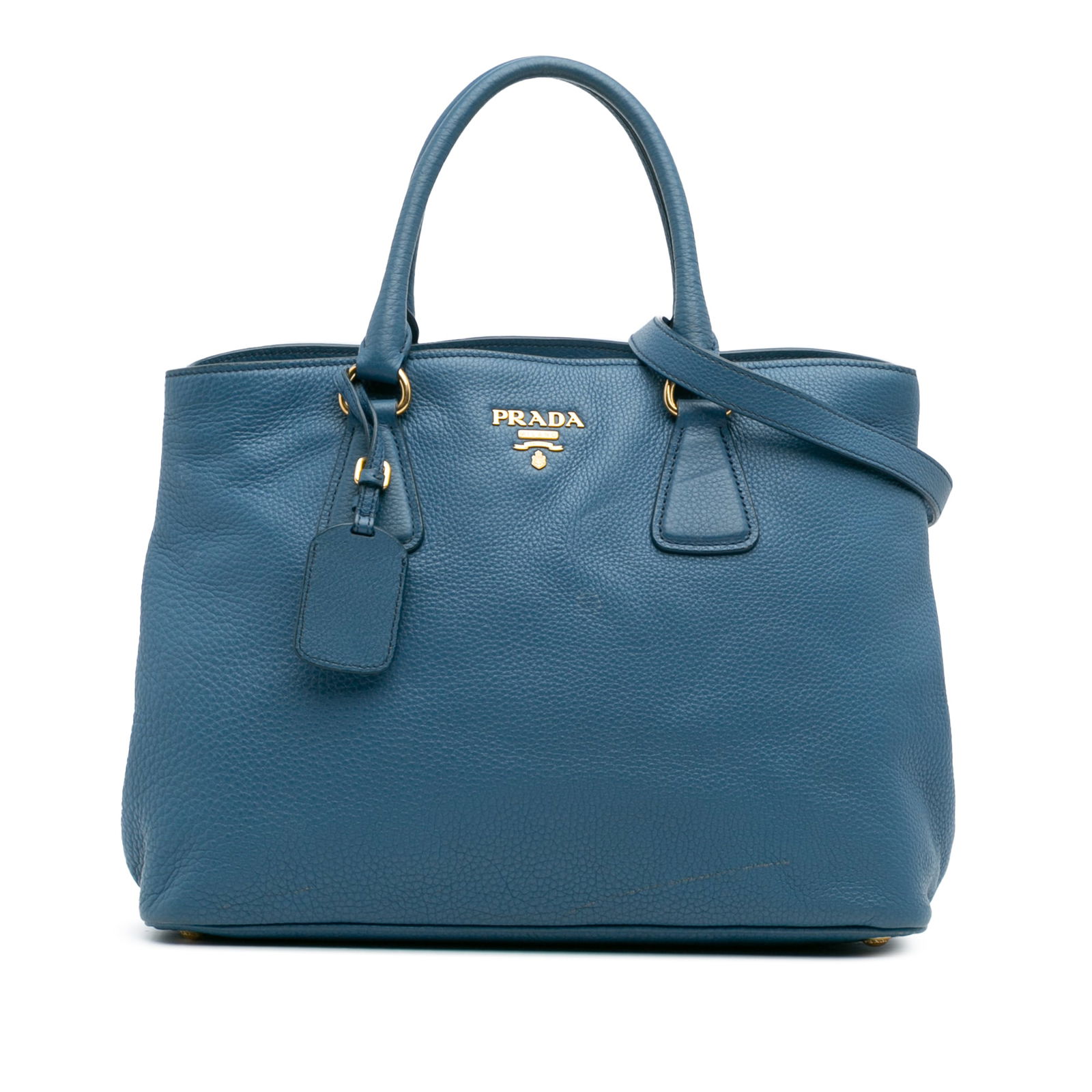 Prada Vitello Daino Blue Leather Open Convertible Tote: Prada Vitello Daino Blue Leather Open Convertible Tote The Prada Vitello Daino Open Convertible Tote is a stylish and functional leather satchel, perfect for everyday use. This tote features a leather