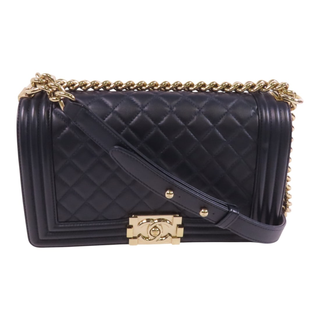 CHANEL Boy 25 Dark Blue Calfskin Leather Shoulder Bag GHW: CHANEL Boy 25 Dark Blue Calfskin Leather Shoulder Bag GHW This exquisite Chanel Boy Chain Shoulder Bag is crafted from luxurious dark blue calfskin leather, showcasing a sophisticated design perfect f