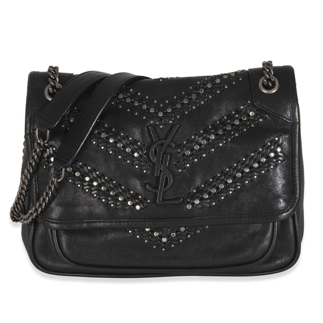 Saint Laurent Black Calfskin Small Niki Chain Bag 2018: Saint Laurent Black Calfskin Small Niki Chain Bag 2018 Elevate your style with the Saint Laurent Small Niki Chain Bag, crafted from luxurious black calfskin leather. This chic shoulder bag features a