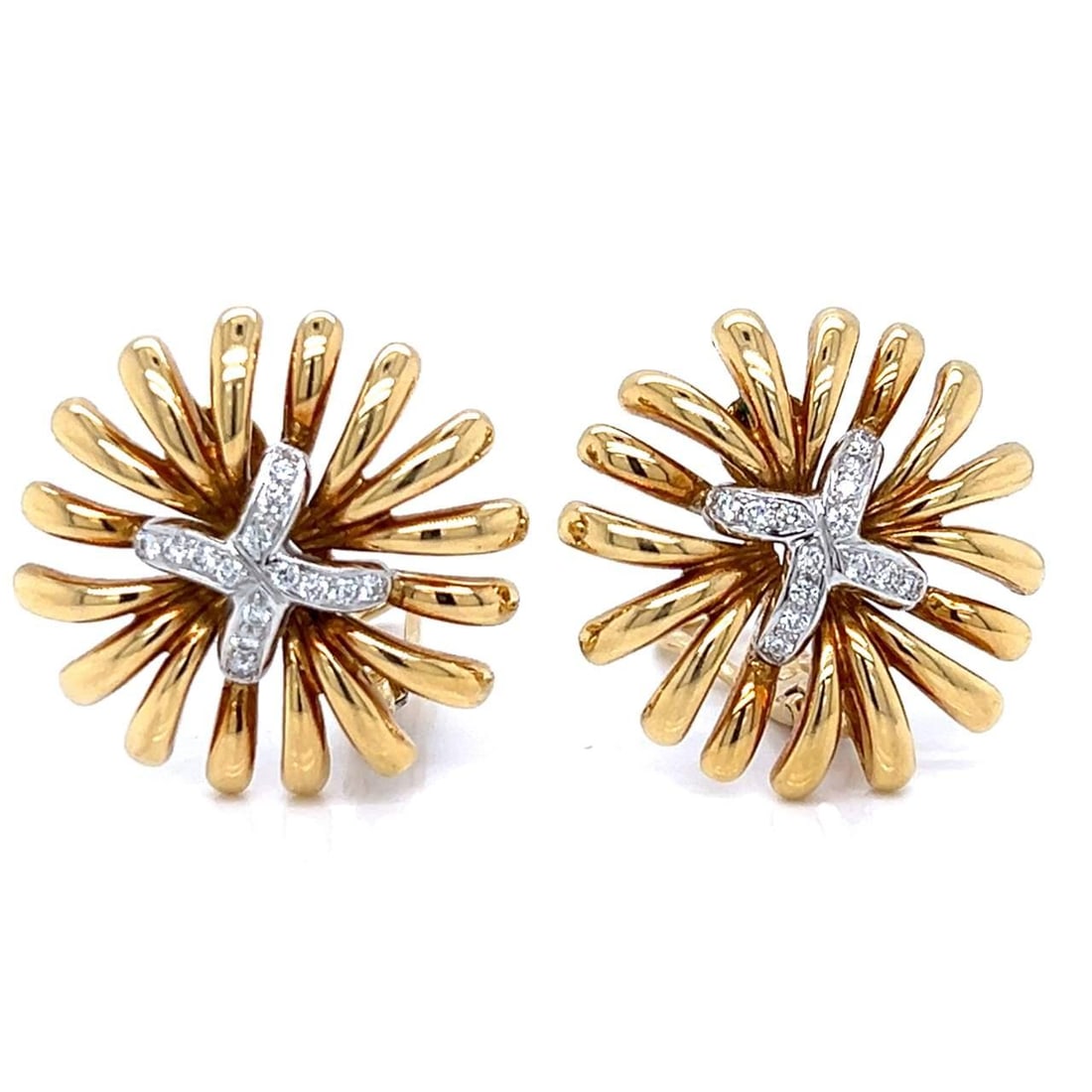 18K Yellow Gold Starburst Earrings with 28 Diamonds 0.60 Ct (1 of 3)