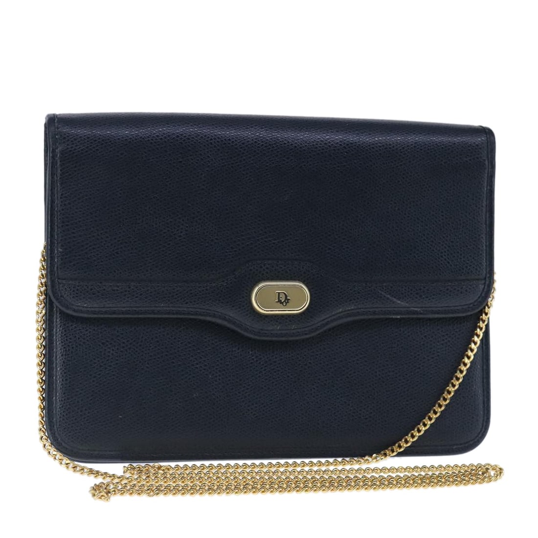 Vintage Christian Dior Navy Flap Shoulder Bag with CD Chain Detail: Vintage Christian Dior Navy Flap Shoulder Bag with CD Chain Detail This Christian Dior vintage CD chain flap shoulder bag in navy features a feminine design with a classic flap closure and a chain sho