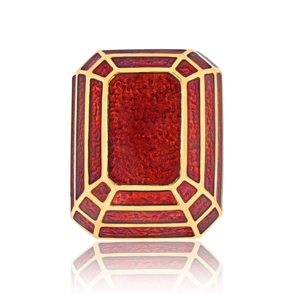 David Webb 18K Yellow Gold Platinum Red Enamel Estate Ring: David Webb 18K Yellow Gold Platinum Red Enamel Estate Ring Discover the exquisite David Webb Platinum & 18K Yellow Gold Red Enamel Ring, a true masterpiece from the Colors Collection. This estate ring
