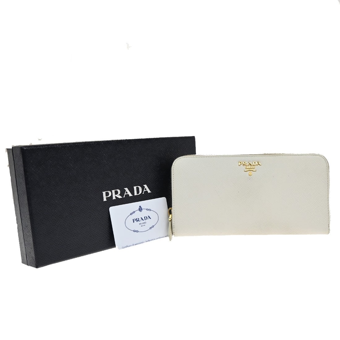 Prada White Zip Around Leather Wallet with Tab Closure (1 of 1)