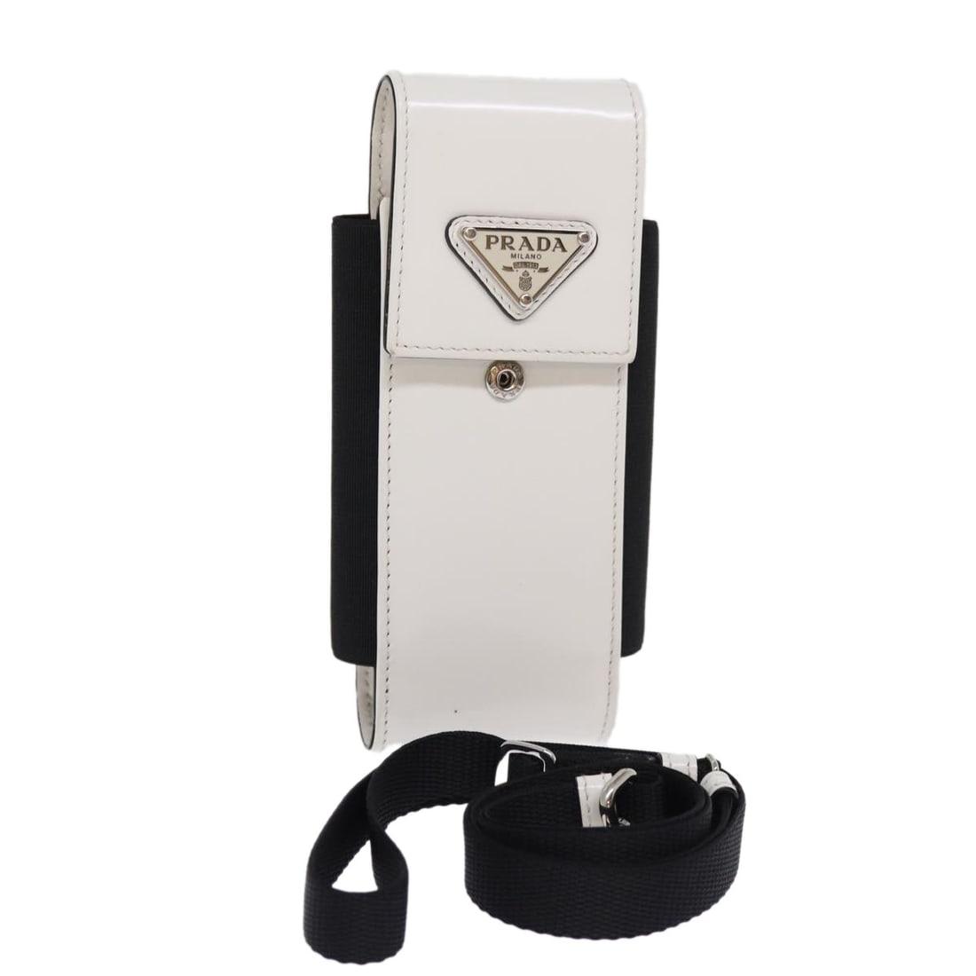 PRADA White Patent Leather Cell Phone Case Authentic Made in Italy: PRADA White Patent Leather Cell Phone Case Authentic Made in Italy This elegant PRADA cell phone case is crafted from luxurious patent leather in a pristine white color, making it a stylish accessory