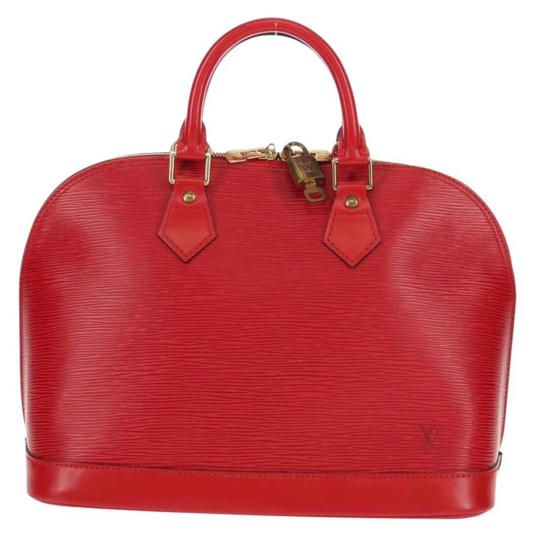 Pre-Owned Louis Vuitton Alma Epi Leather Bag in Castilian Red: Pre-Owned Louis Vuitton Alma Epi Leather Bag in Castilian Red This pre-owned Louis Vuitton Epi Alma handbag in Castilian Red features a classic and elegant design. The bag is in excellent condition wi