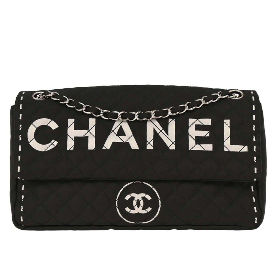 Chanel Black Satin Medium Flap Shoulder Bag (1 of 10)