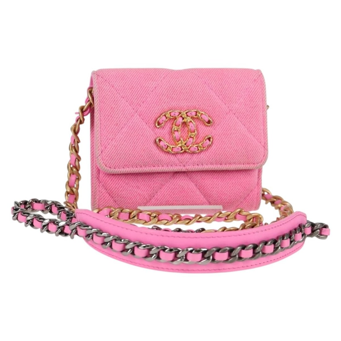Pink Chanel 19 Chain Coin Purse Flap Wallet (1 of 1)