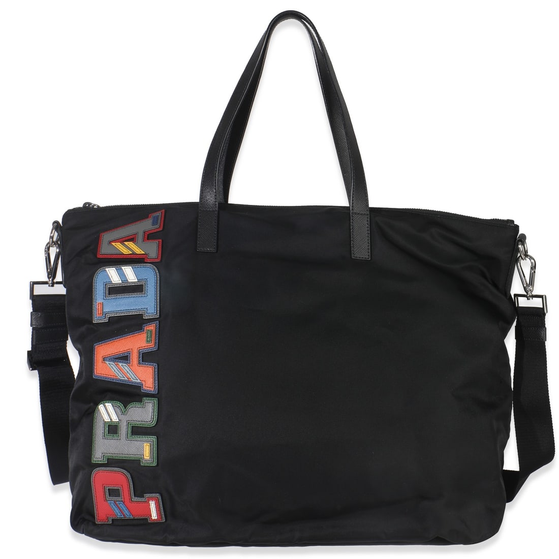 Prada Black Nylon Tote Bag with Multicolor Logo Patches (1 of 8)