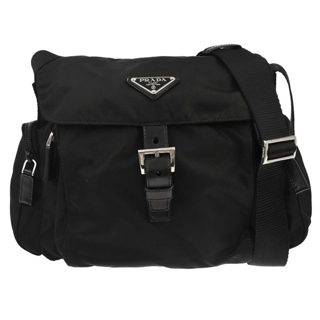 Medium Prada Nylon and Leather Black Shoulder Bag with Logo Accent (1 of 10)