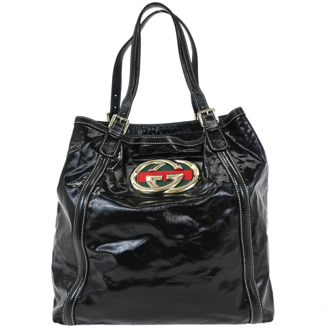 Gucci Britt Black PVC Tote Handbag 162447 213317 Italy: Gucci Britt Black PVC Tote Handbag 162447 213317 Italy Discover the chic and sophisticated Gucci Britt Tote Handbag, crafted from durable black PVC leather. This stylish large handbag measures 13 inch