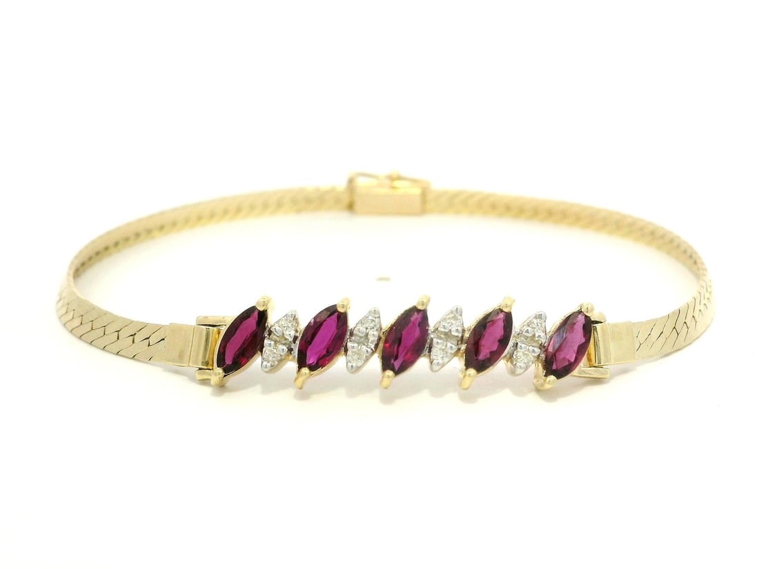 14k Yellow Gold Ruby Diamond Herringbone Bracelet 1.18ctw (1 of 11)