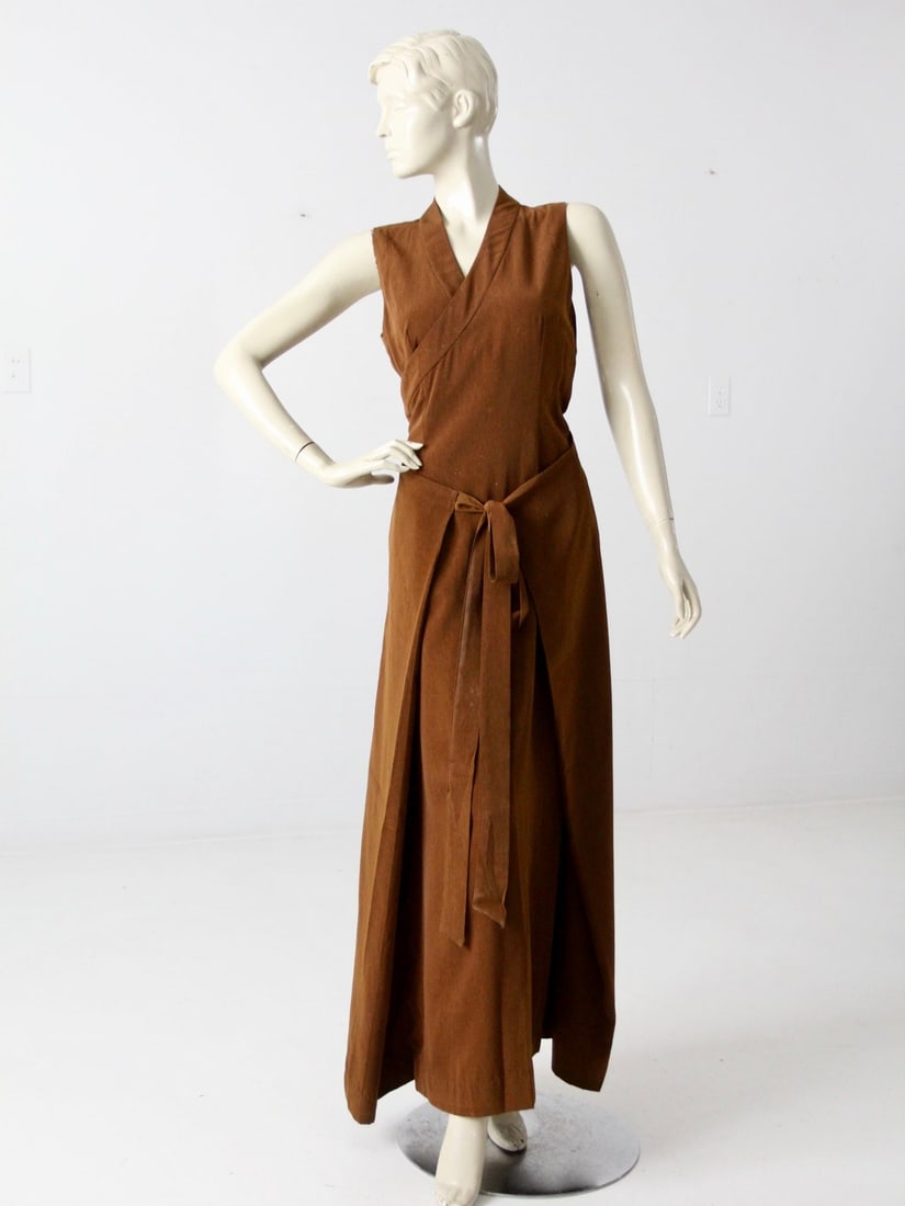 1970s Vintage Bronze Silk Blend Wrap Dress M/L (1 of 11)
