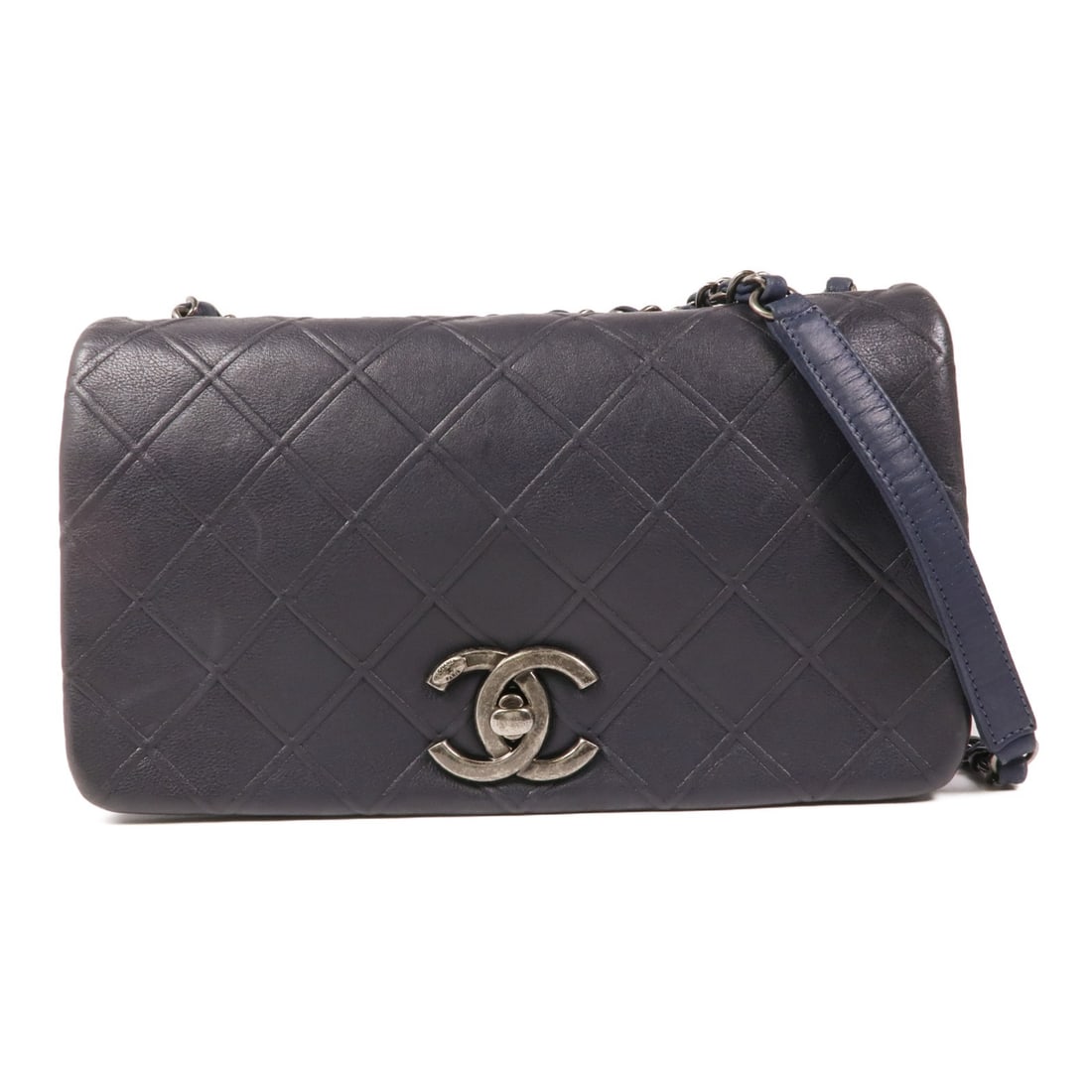 CHANEL Calfskin Leather Shoulder Bag Blue with Chain Strap (1 of 18)