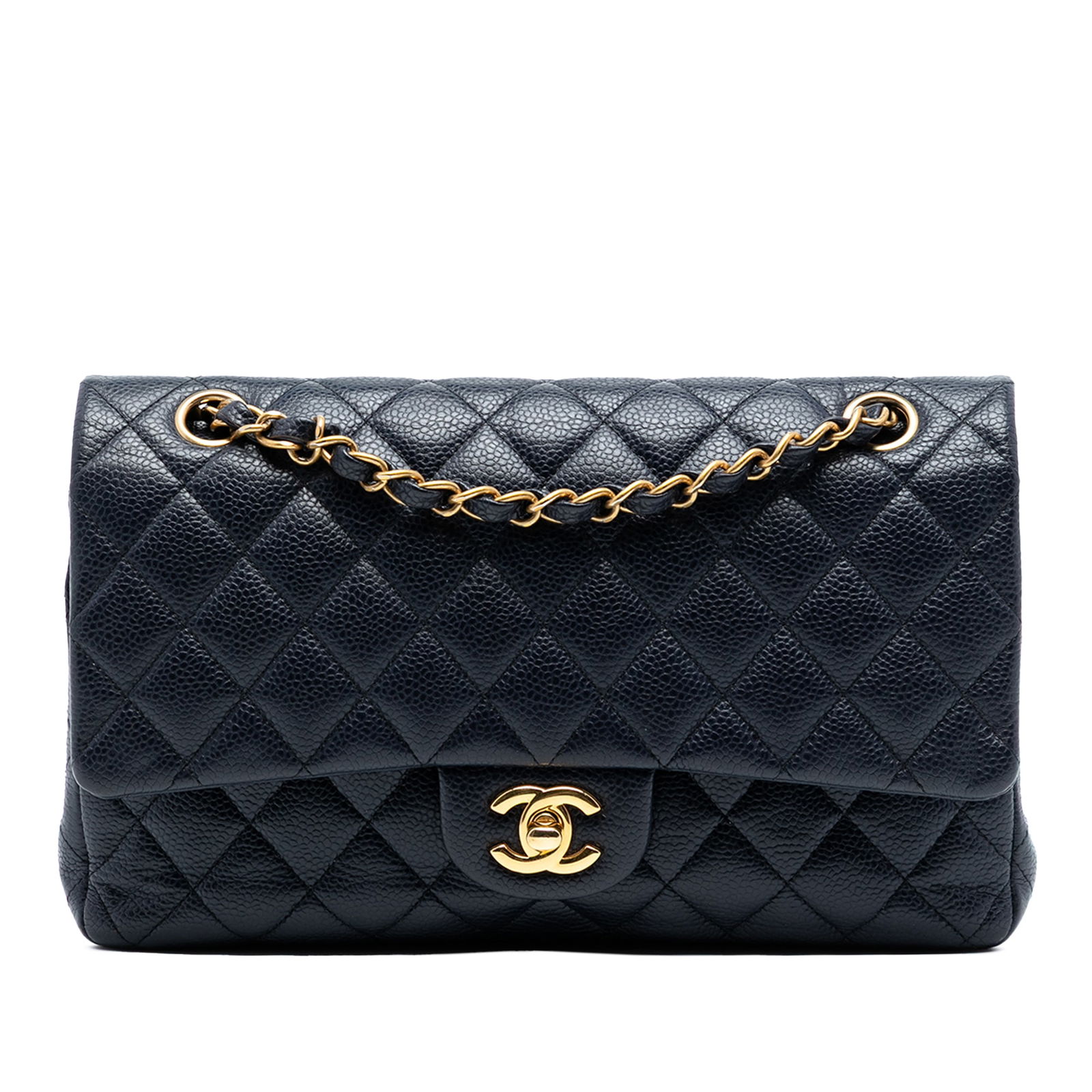 Chanel Medium Classic Caviar Blue Double Flap Shoulder Bag (1 of 7)