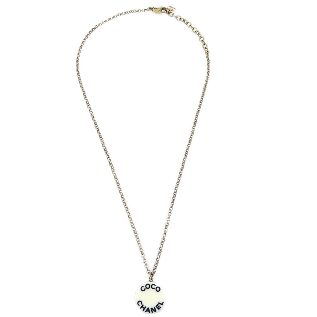 Vintage Chanel CC Pendant Necklace in Gold and White (1 of 2)