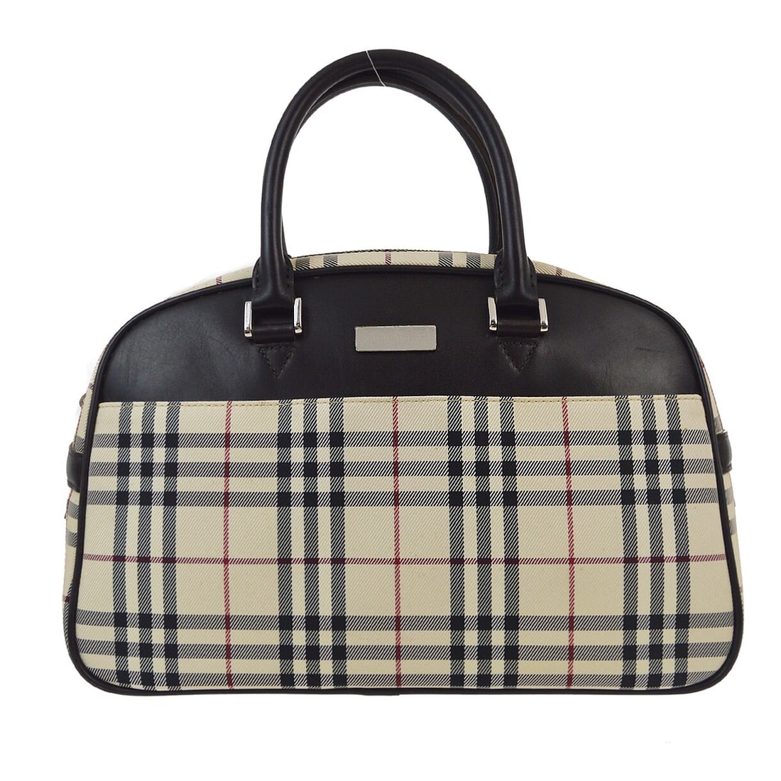 Burberry Check Beige Handbag with Double Handles and Silver Hardware (1 of 9)