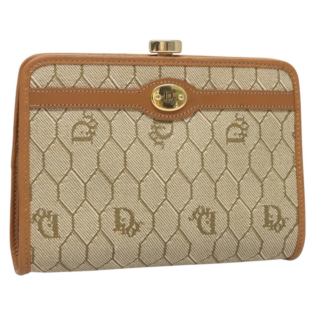 Beige Honeycomb Zip Clutch Pouch by Christian Dior Vintage (1 of 1)