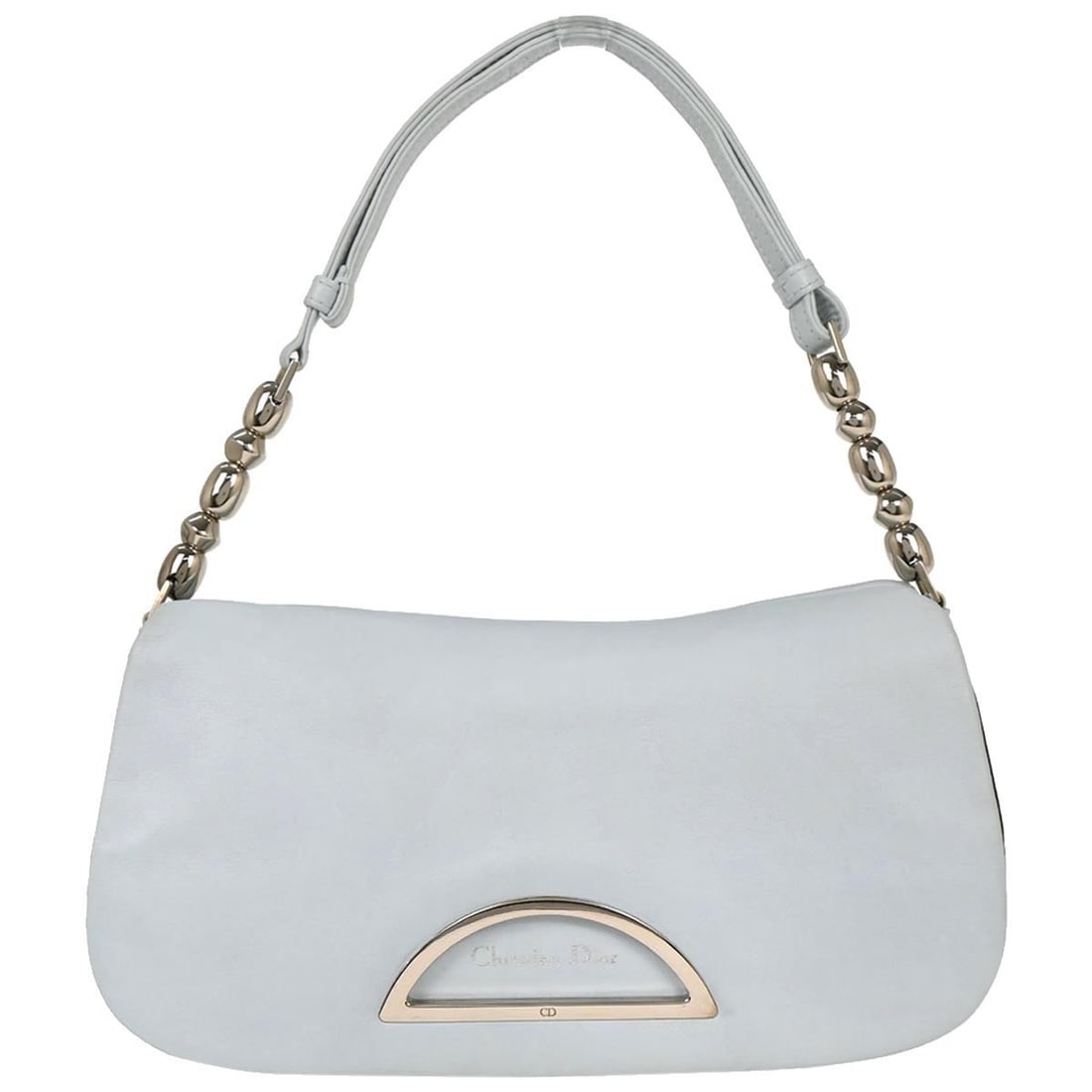 Dior Malice Light Blue Leather Handbag MA-0050 Silver Hardware: Dior Malice Light Blue Leather Handbag MA-0050 Silver Hardware This Christian Dior Light Blue Leather Malice Handbag is a stylish accessory perfect for casual occasions. It features a medium-sized bod